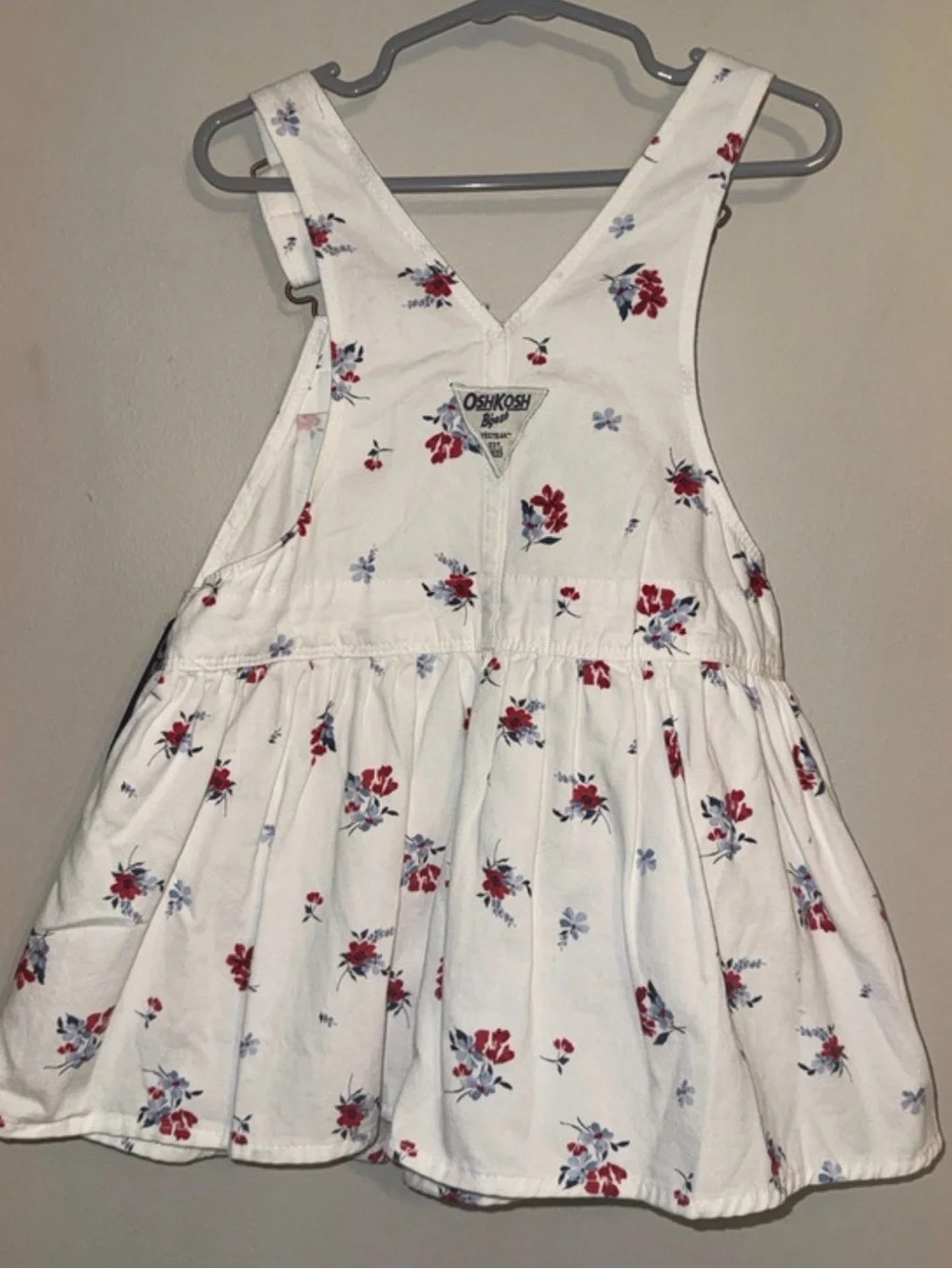 OshKosh B'gosh White  red and blue Floral Overall Pinafore Size 24M NWT